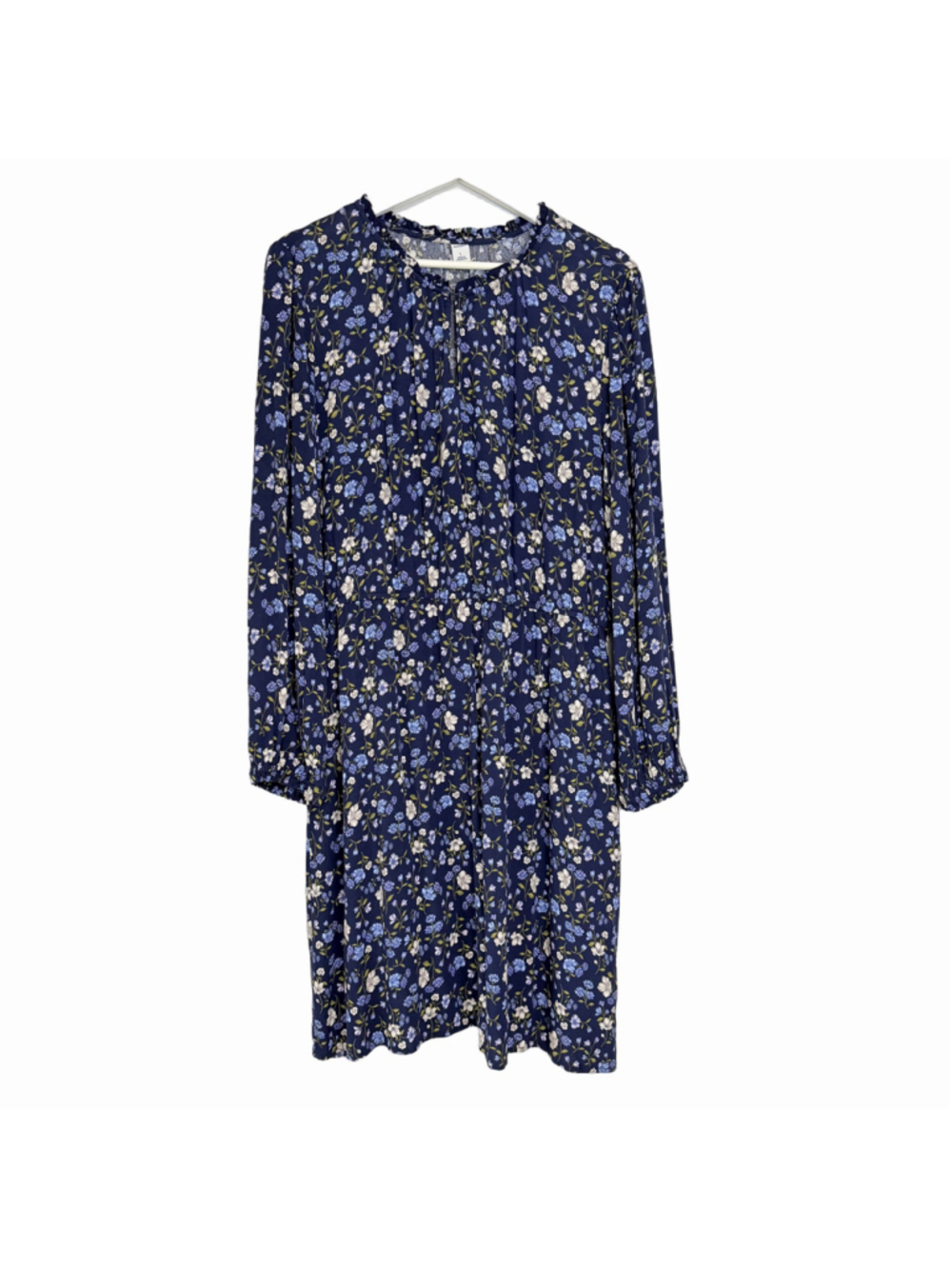 Old Navy New Floral Print Dress Navy Long Sleeve Ruffle Collar Women's Size L